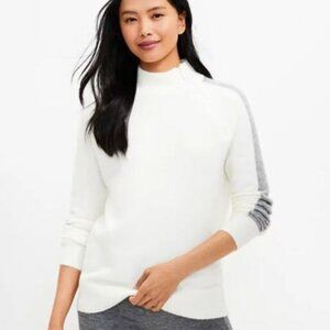 Lou & Grey Cream and Heather Gray Mock Turtleneck Sweater with Zip Detail Size S